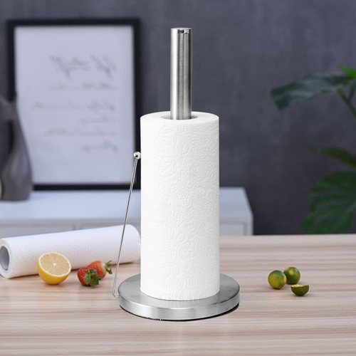 Oruzhe stainless steel vertical kitchen paper towel holder desktop metal roll paper holder without punching plastic wrap storage rack