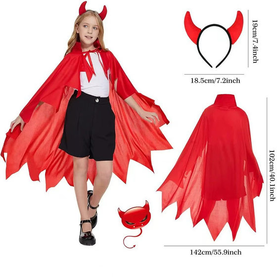 Cross-border New Halloween Devil Cloak Red Horn Cloak Adult Unisex in stock