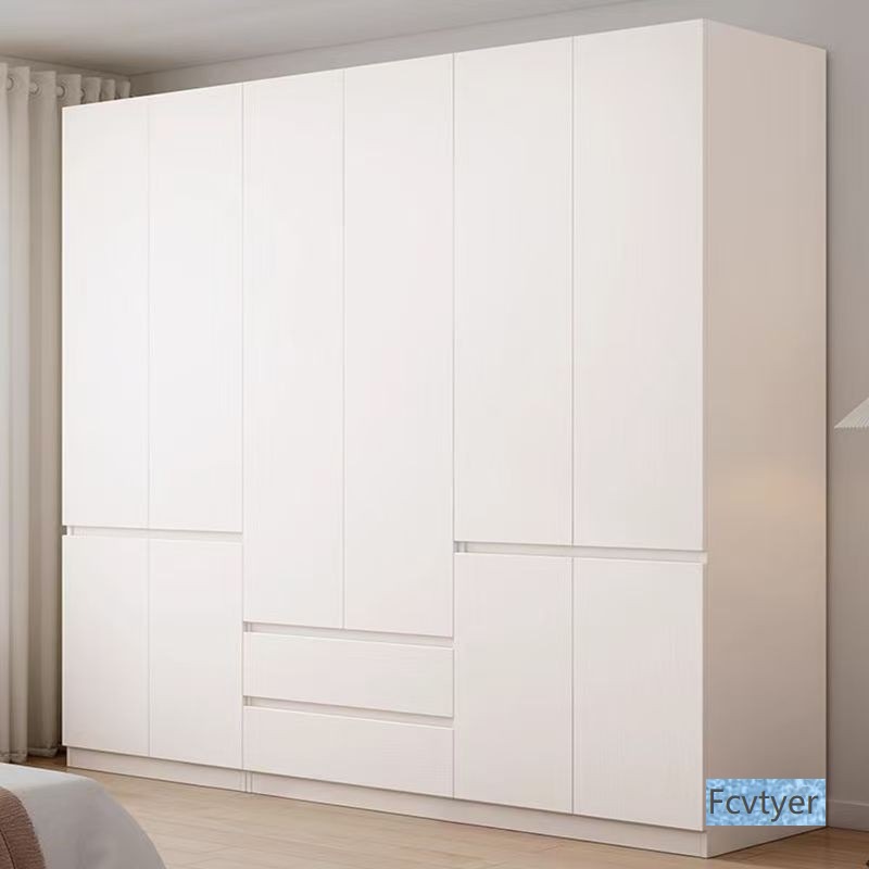 White Solid Wood Wardrobe for Home Bedroom, One-Door to the Top, Large Capacity Hanging Wardrobe, Handle-Free, Multifunctional Large Wardrobe