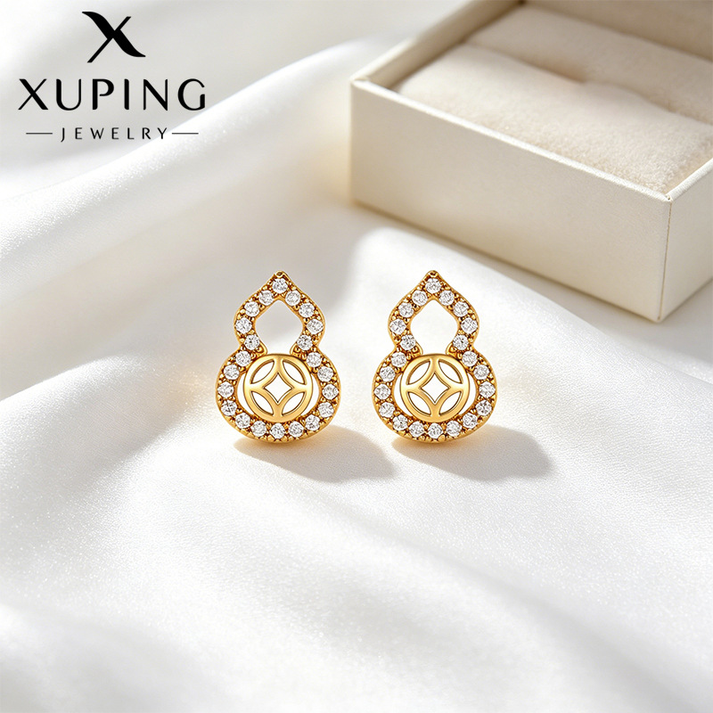 Xuping nuevo diseño hueco chino pendientes de calabaza de bronce imitación de oro lujoso temperamento ligero pendientes de mujer pendientes al por mayor
