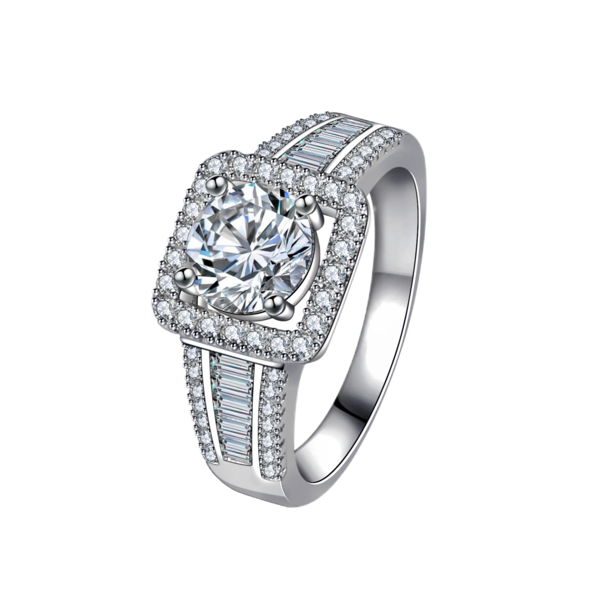 Wedding ring, zirconium, square ring with stone, diamond encrusted