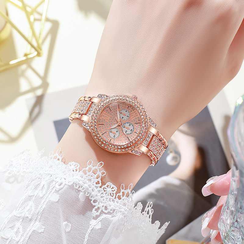 Cross-Border Popular Cornucopia Watch Full of Diamonds Luxury Women's Watch Full of Stars Fake Three-Eye Alloy Quartz Women's Wrist Watch