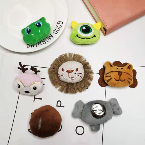 Cute cartoon plush brooch, popular cotton-filled animal head diy accessories, baby shoes, socks, hats, doll accessories
