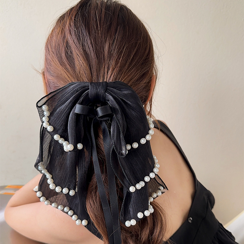 Women's Sweet Bow Knot Cloth Pearl Hair Claws display picture 3