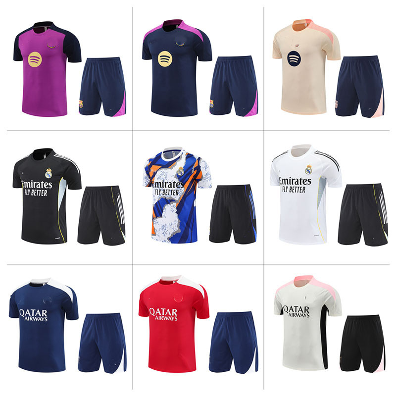 Paris Football Training Suit Short-Sleeved Suit Real Madrid Jersey Mbappe Barcelona Team Uniform Dropshipping Paris Jersey