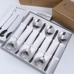 韓國風304不鏽鋼勺叉餐具套裝加厚6單支裝湯勺子叉子禮盒裝長柄勺