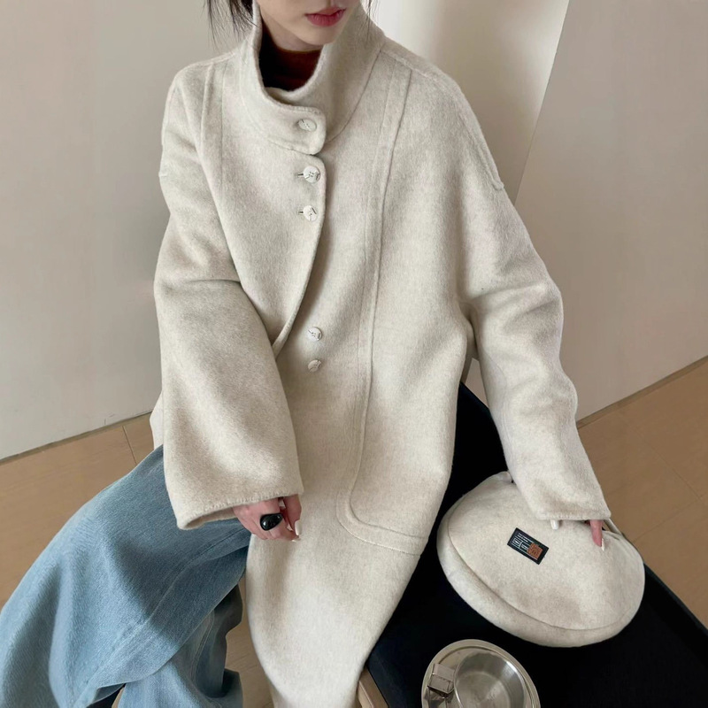 双面羊绒大衣女2025秋冬新款韩版宽松立领简约百搭双面羊毛外套女|undefined