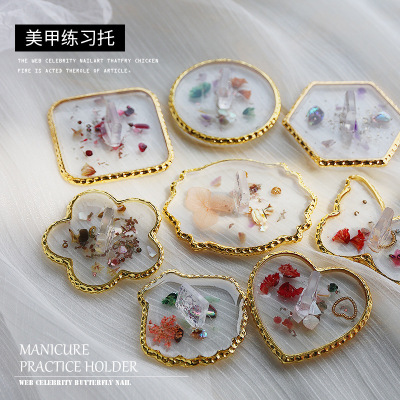 Cross border Nail enhancement transparent agate resin Gold-plated Display board Palette Nail enhancement Practice Bracket Jewelry tool