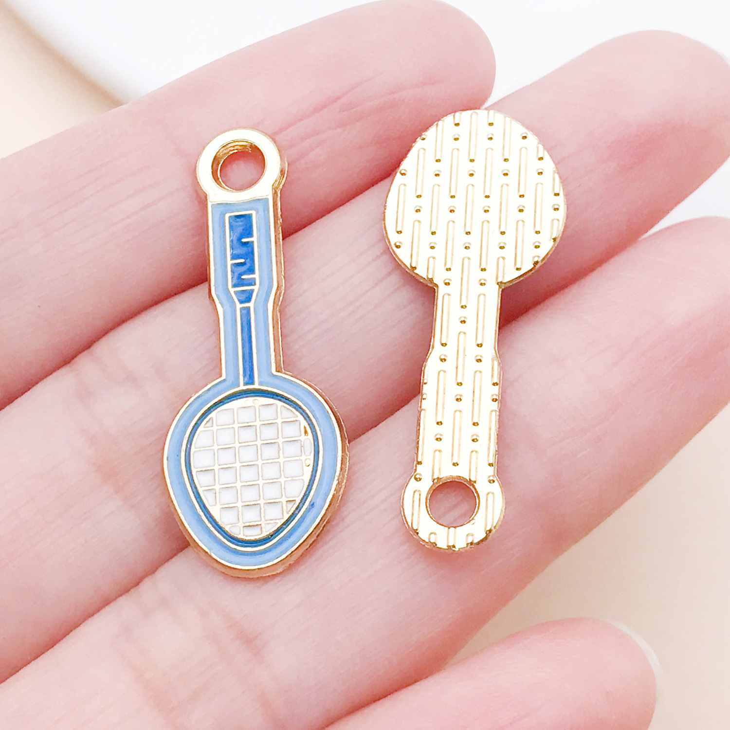 24856-DL-蓝白色滴油锌合金运动羽毛球拍30x12x1