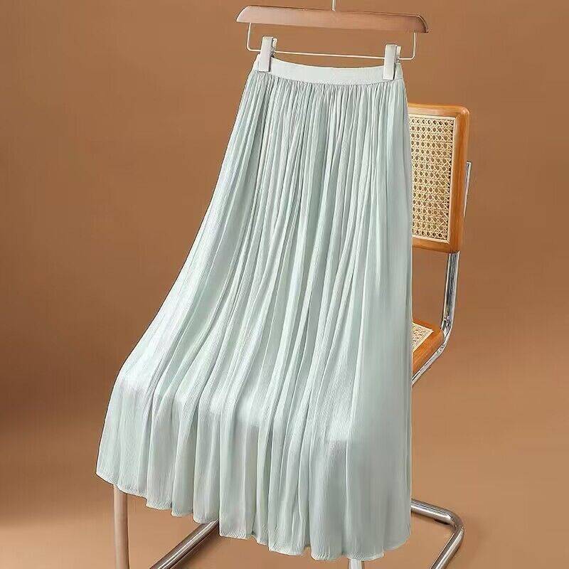 デザインヨーロッパスタイルの流れるシフォンスカート女性の夏の新しいミルクパールスカート気質ヤナギしわプリーツスカート|undefined