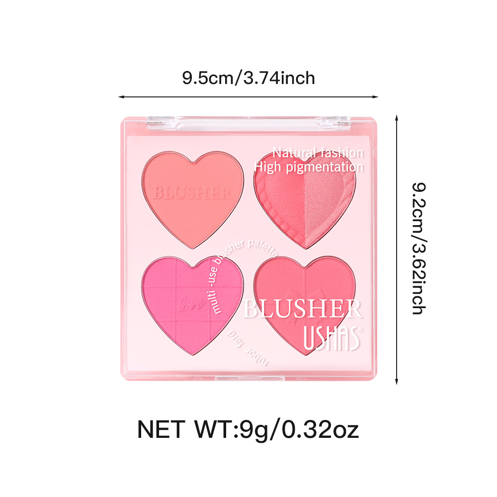 USHAS transfronterizo venta caliente amor blush vigor natural cuatro colores placa de blush al por mayor UF097