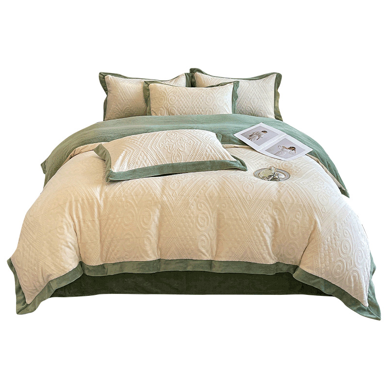 1688厳選連名A類冬5D彫刻牛乳パイル4点セット両面パイルシーツカバーが厚く保温されている