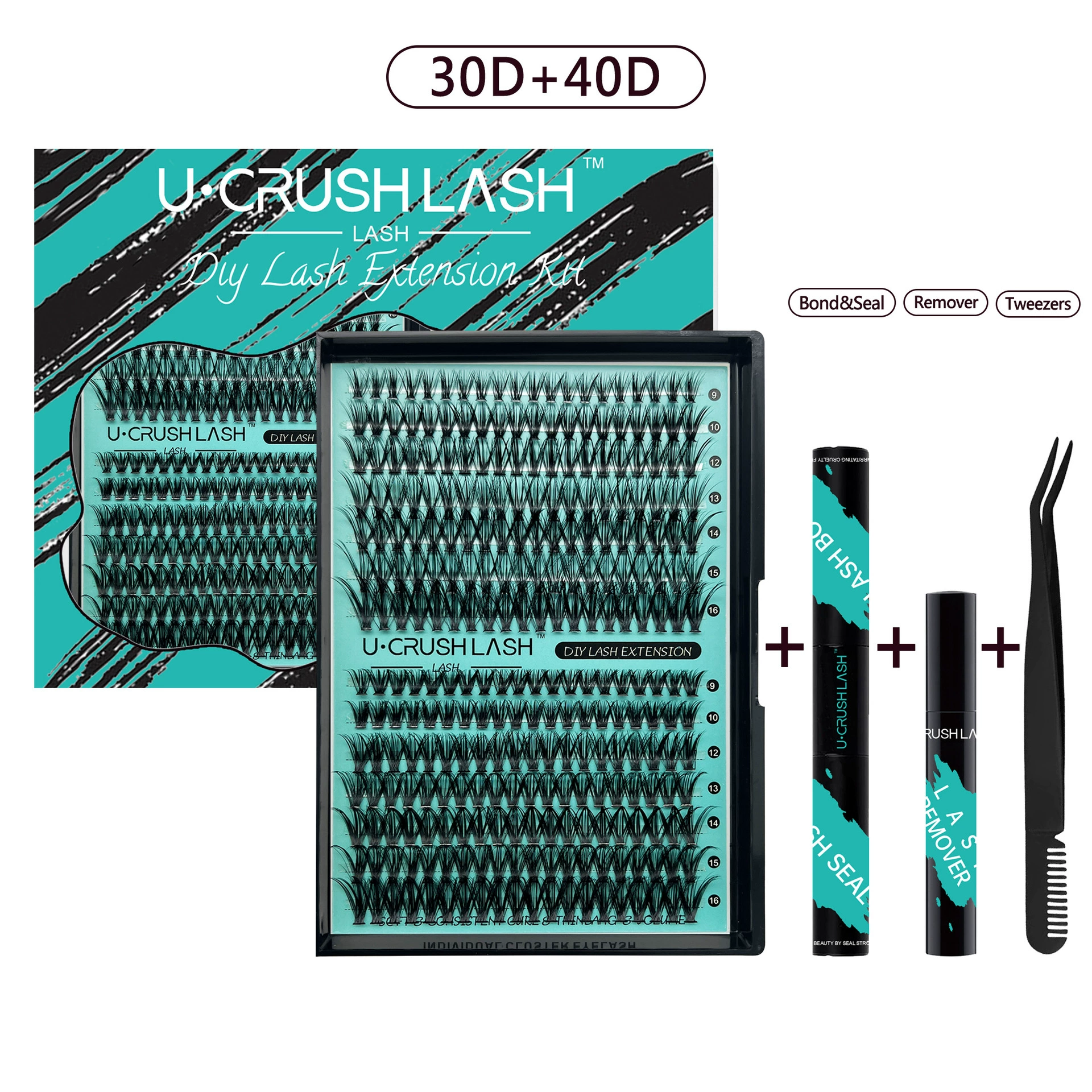 False Eyelash Cluster Set 280 pcs, multi-density D-volume clusters, black display box