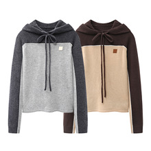 现货 2025冬季新款女休闲时尚百搭宽松撞色连帽系带针织衫3J4E423