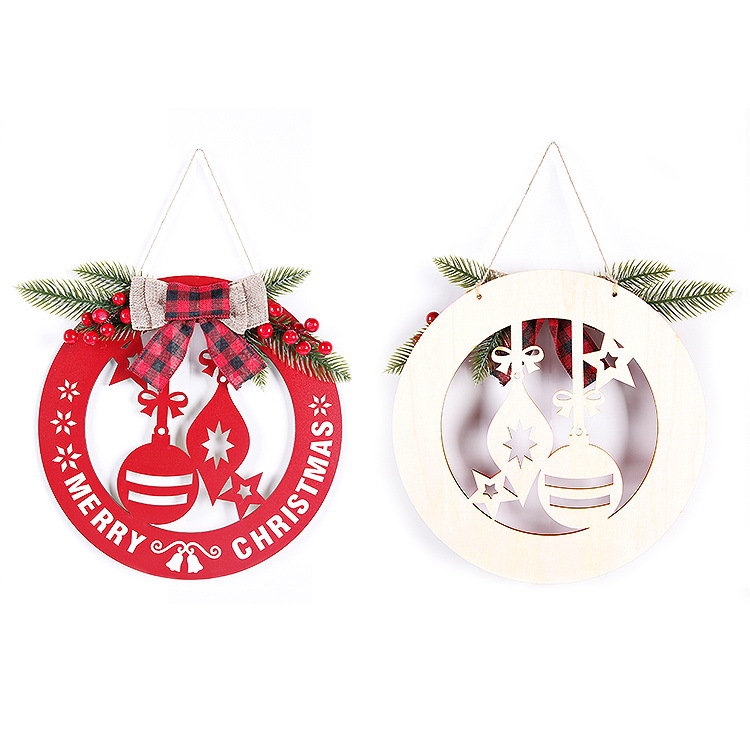 Nueva Navidad hueco decoración de madera colgante redondo artesanías de madera alce campana decoraciones del árbol de Navidad
