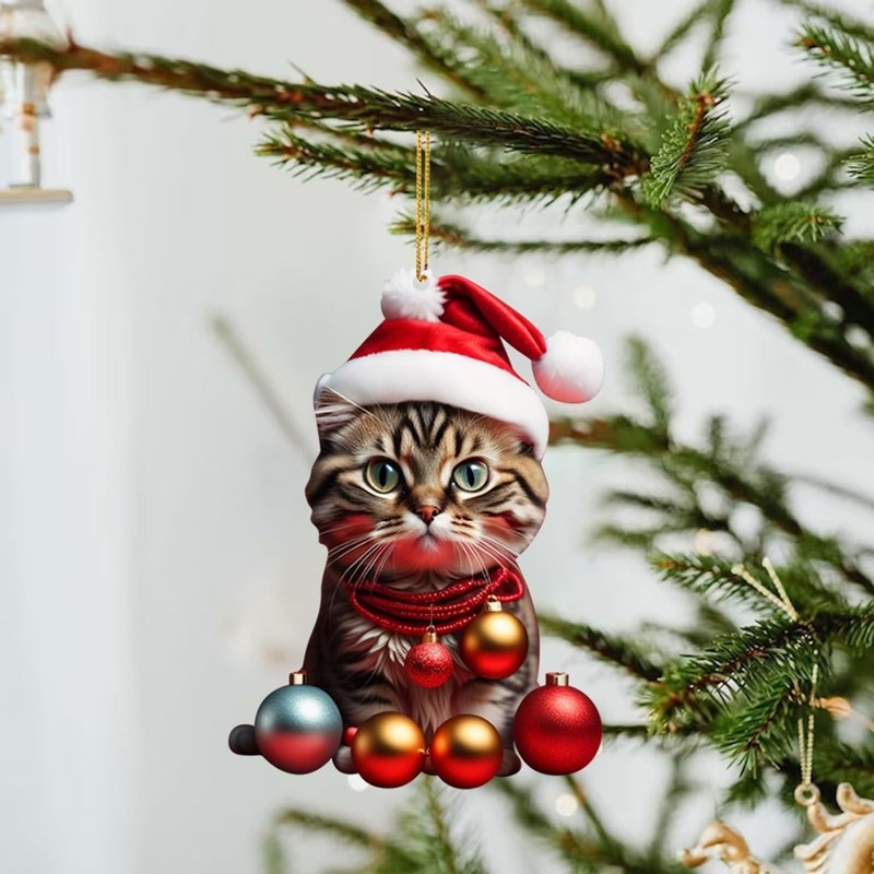 クリスマスアクリルフラットクリエイティブ子猫クリスマスツリーオーナメントペンダント|undefined