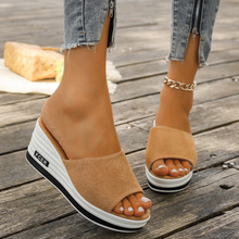 外贸大码鳄鱼纹坡跟拖鞋女2025夏季新款外穿欧美时尚一字型女凉拖