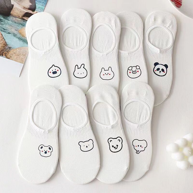 Socks Women's Summer Boat Socks White Cute Cartoon Animal Shallow Mouth Short Summer Thin Stealth Socks