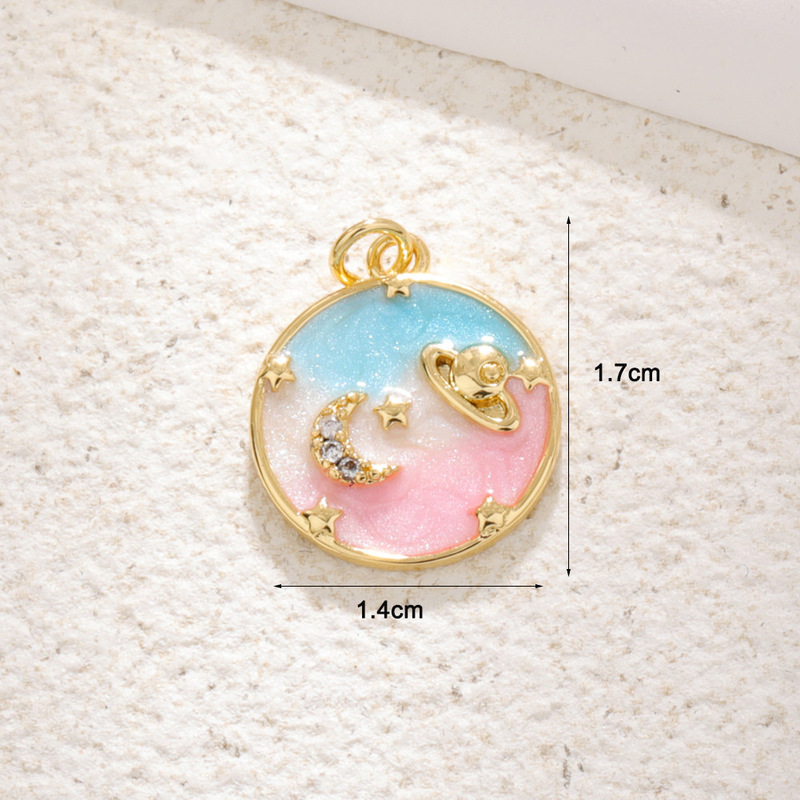 DIY 銅メッキ 18 k ゴールドムーンスターネックレスペンダントオイルドリップジルコン五芒星ブレスレットイヤリングキーホルダーペンダント|undefined