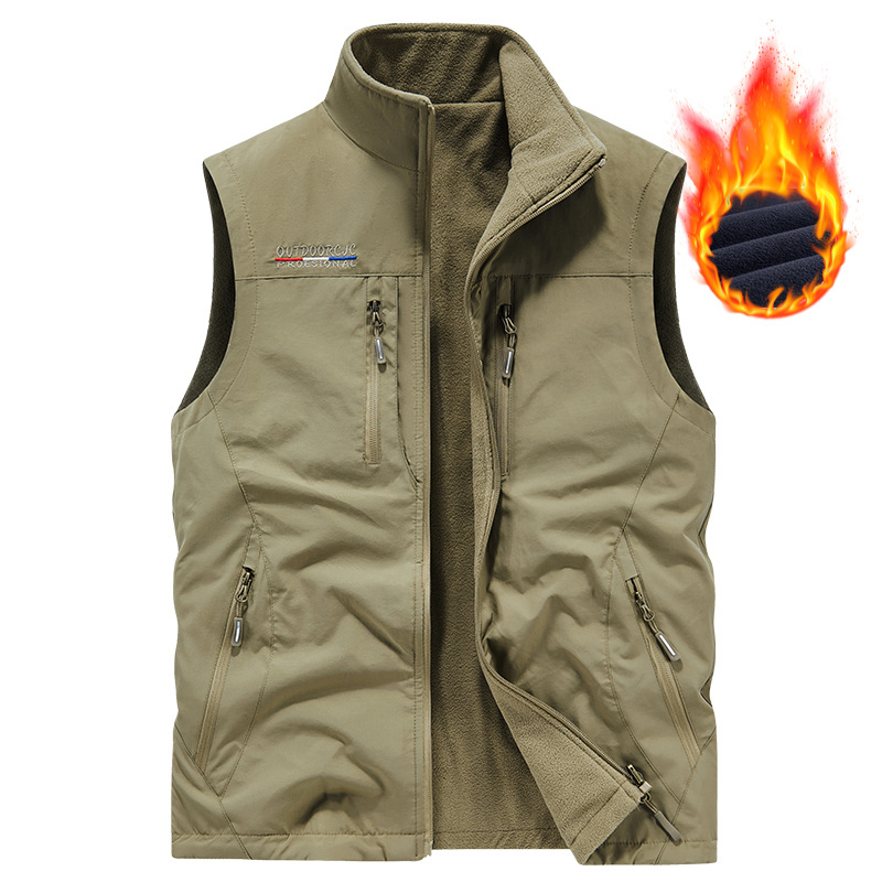 Chaleco de otoño e invierno de doble cara para hombre, chaleco de exterior informal con cuello alto, ropa de trabajo, chaqueta polar para hombre_voghion.com