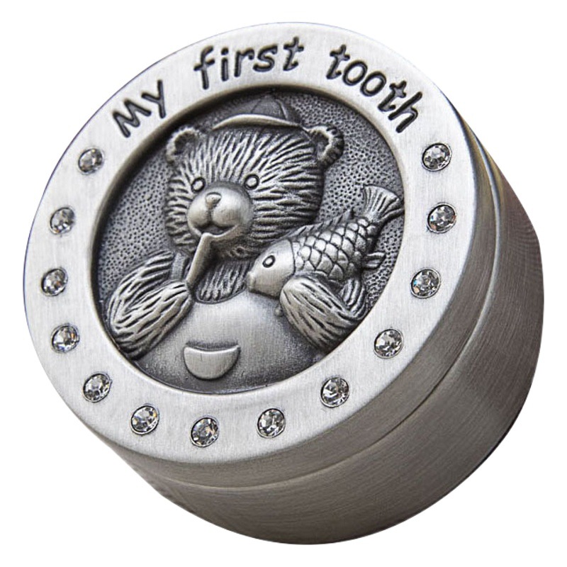 Caja de pezón de bebé masculino y femenino de estilo europeo única caja conmemorativa caja de almacenamiento de colección de dientes de pelo fetal de bebé de metal