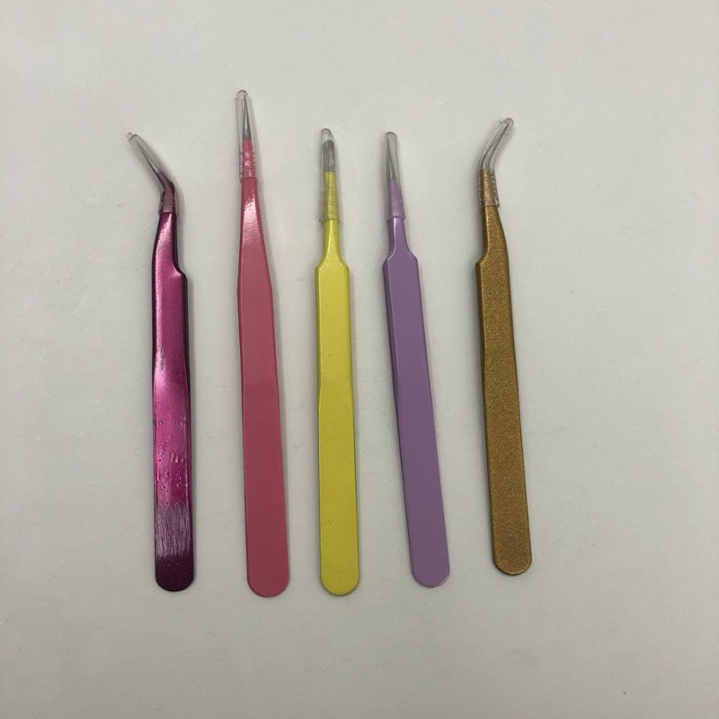 彩色精制不锈钢加厚圆艺镊子嫁接睫毛美甲挑毛专用美妆工具各色镊
