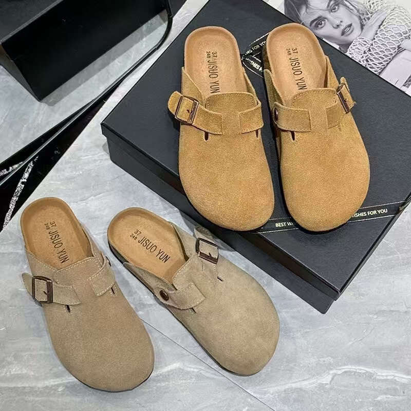 Imitation Genuine Birkenan Shoes Women's Baotou Cork Bottom Increased Explosive Half-Slippers Fashionable Slip-on Sandals for Outer Wear
