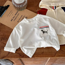 纯棉儿童装t恤长袖上衣2025新款时髦潮牌口袋百搭休闲打底衫春秋
