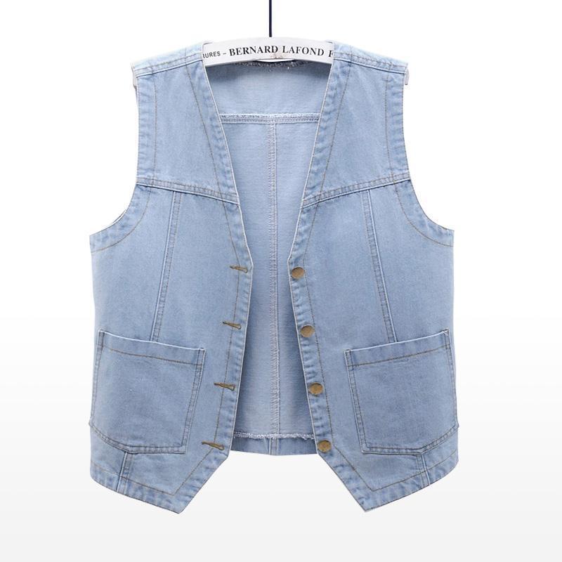 Women's Short Denim Vest Spring and Autumn Style Slim Simple Thin Sleeveless Jacket Cardigan Vest Top