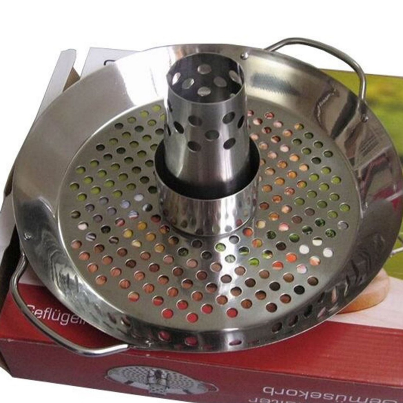 Pluma de cocina con chimenea estante de pollo asado con mango Fabricante de acero inoxidable 430 tostador pan de pollo asado