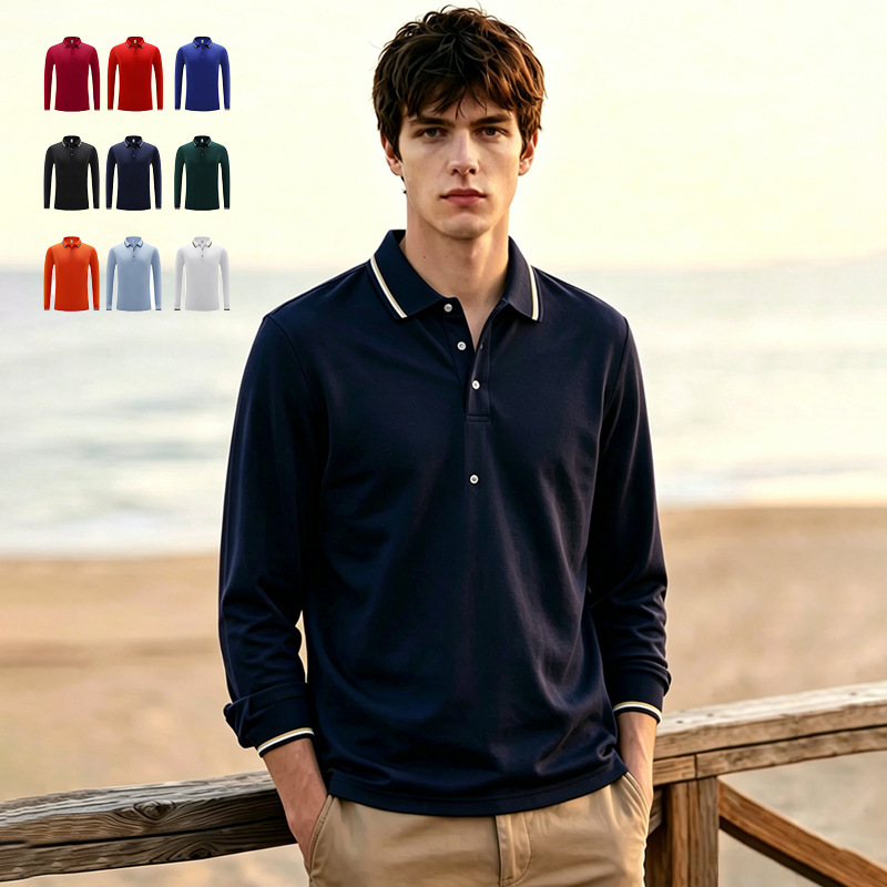 Cross-Border Ice Silk Polo Shirt Men's Long-Sleeved Work Clothes Custom Logo Advertising Cultural Shirt Lapel Quick-Drying Business T-Shirt Cross-Border Ice Silk Polo Shirt Men's Long-Sleeved Work Clothes Custom Logo Advertising Cultural Shirt Lapel Quick-Drying Business T-Shirt