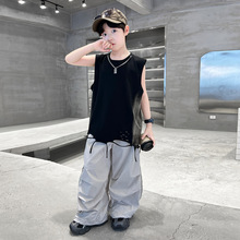 夏季新大男童流苏背心童装儿童男孩无袖T恤背心个性潮酷百搭跨境