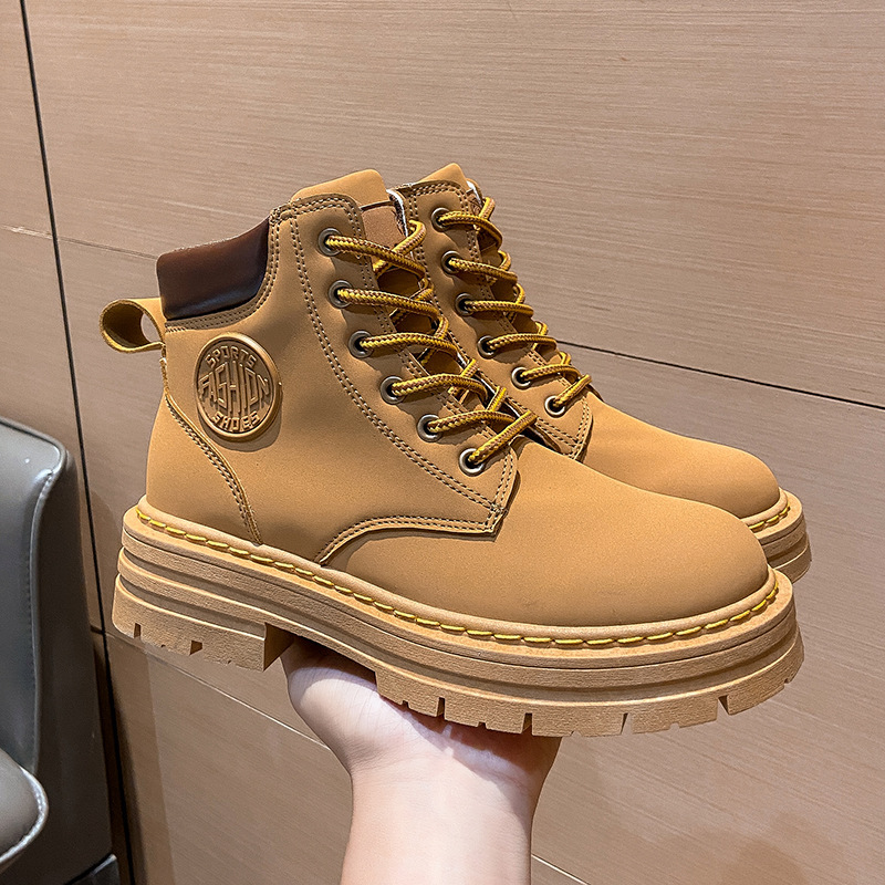 British-style thick-soled Martin boots women's boots big toe short boots lace-up retro rhubarb boots all-match casual shoes women's MDX01