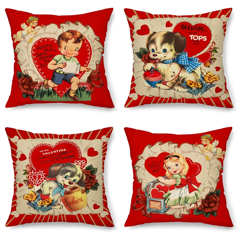 2025 день Святого Валентина наволочка красное сердце щенок ретро наволочка для украшения дивана спальня гостиная чехол для подушки