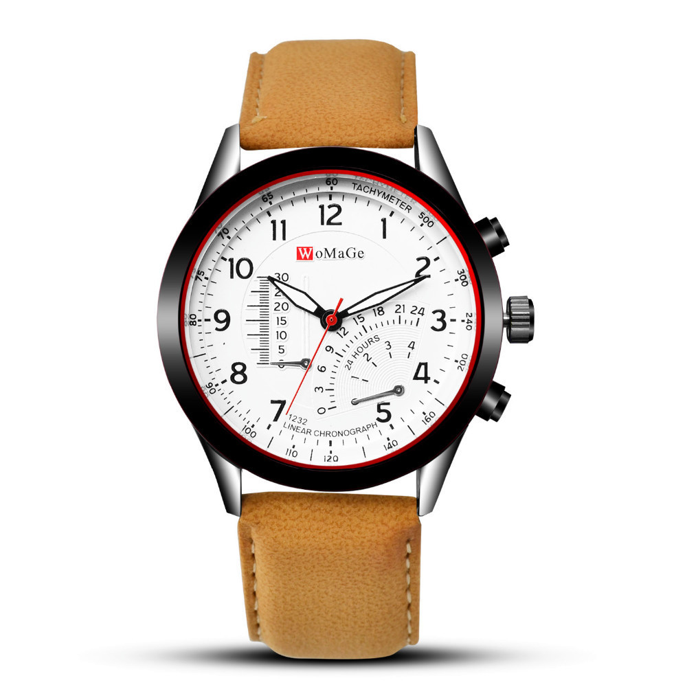 Special offer genuine Womage men's casual sports watch quartz watch leather strap fashion simple waterproof men's watch_voghion.com
