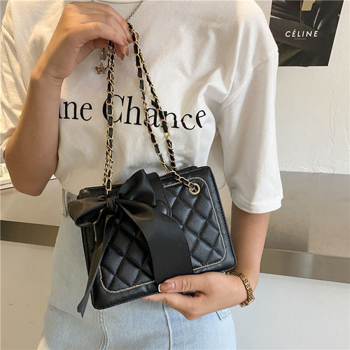 Autumn silk scarf bag for women  new trendy fashion rhombus chain bag texture single shoulder armpit bag crossbody bag