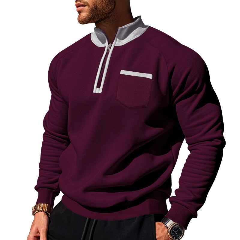 Men's Half Zip Sweatshirt With Stand Collar For Autumn And Winter_voghion.com