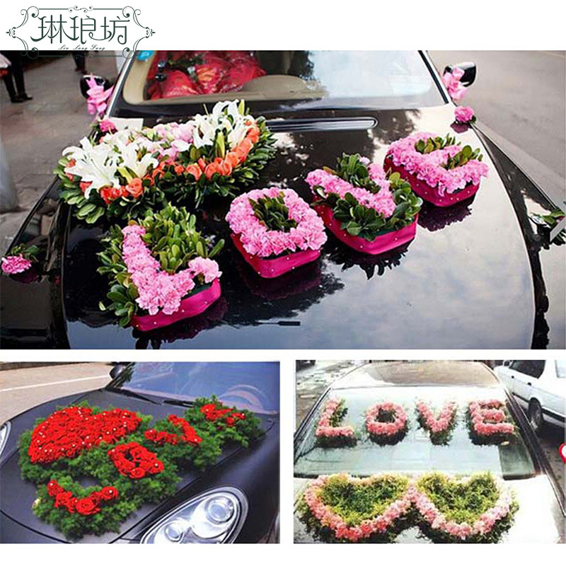Boda coche boda flor barro lechón flores festivo decoración base modelo floral diseño en forma de corazón en forma de V Luna 520