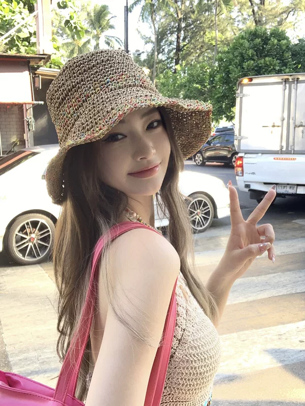 瑾琰 Summer breathable beach woven sun hat, beach style