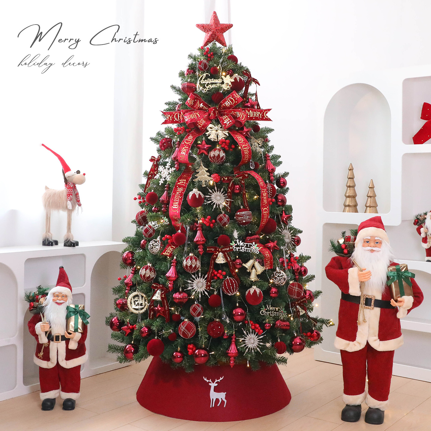 Nuevo conjunto de árbol de Navidad de simulación de vino rojo ins viento navideño hogar decoración a gran escala con el mismo estilo