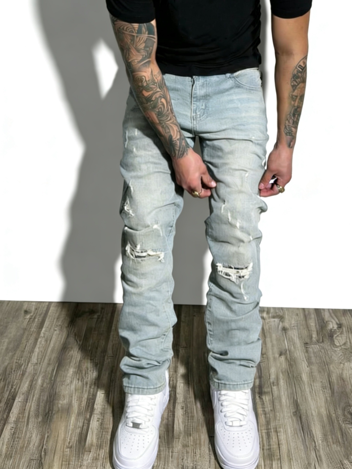 Men's Loose Wide Leg Jeans European And American Style Fashionable Leopard Print Trendy Comfortable Denim Trousers_mkmklike.com