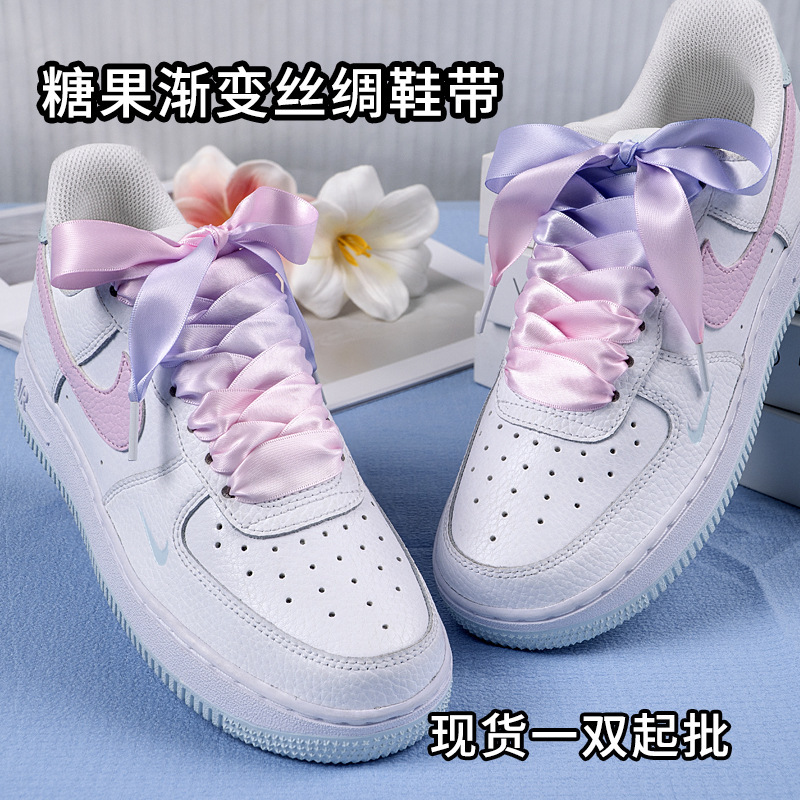 New Dopamine-Colored Silk Shoelaces, Candy-Colored Pink Gradient Ribbons Suitable for Casual Shoe Laces, One Pair