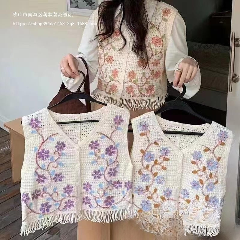 Autumn design crocheted embroidered V-neck sleeveless vest Vest Women's new knitted overwear outer cardigan top