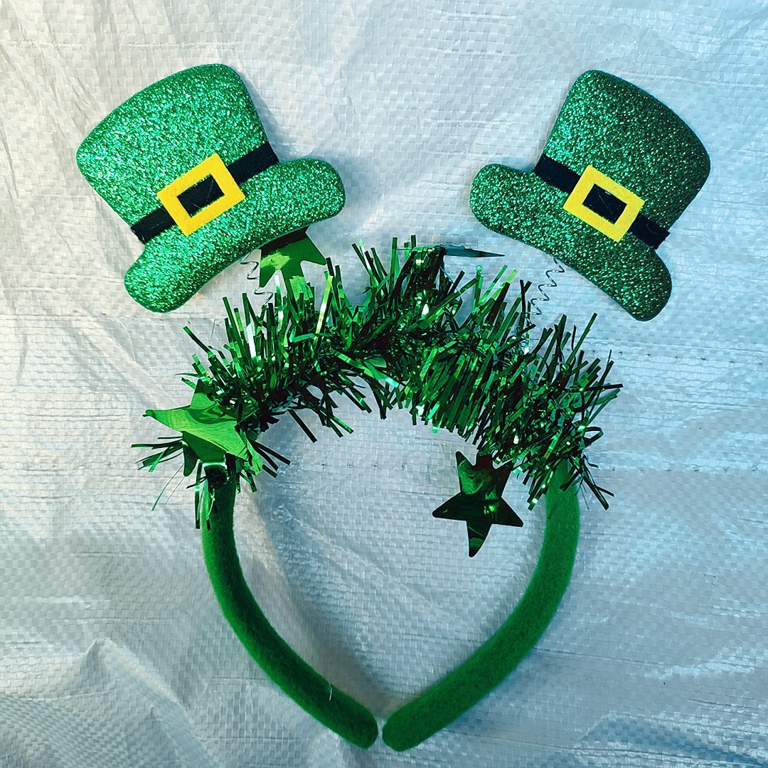 En stock irlandés Festival diadema St. Patrick trébol sombrero diadema cabeza hebilla lentejuelas arco diadema