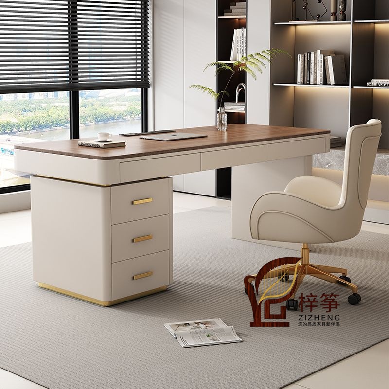 Italian Minimalist Slate Desk, Study Room Computer Desk and Chair Set, Light Luxury Modern Writing Desk, Long Financial Office Desk