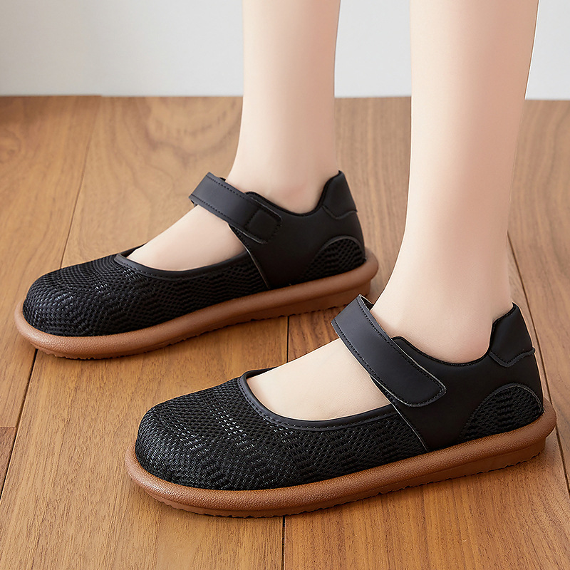 Zapatos mujer verano transpirable zapatos para madres de mediana edad y ancianas, suela suave, pies no cansados, zapatos individuales, zapatos de leche, suela suave casual, zapatos de tela para mujer