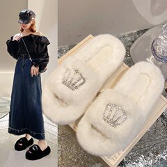 时尚卡通可爱巴斯光年毛毛拖鞋女2025新款网红厚底一字棉拖鞋外穿