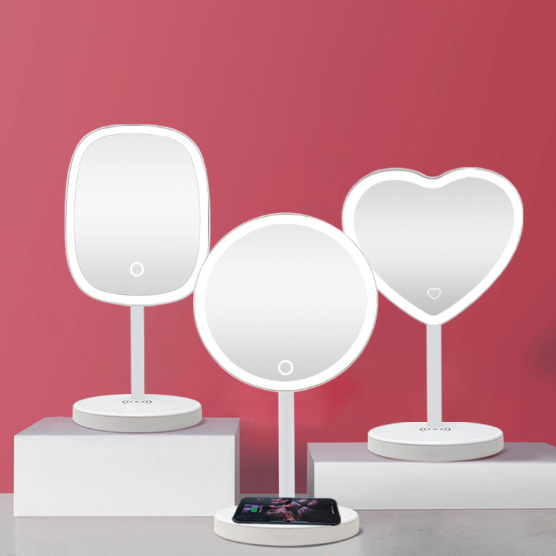 Ronda inteligente LED espejo de maquillaje con luz multifuncional inalámbrico de relleno espejo escritorio Escritorio de tres colores LED relleno espejo de luz