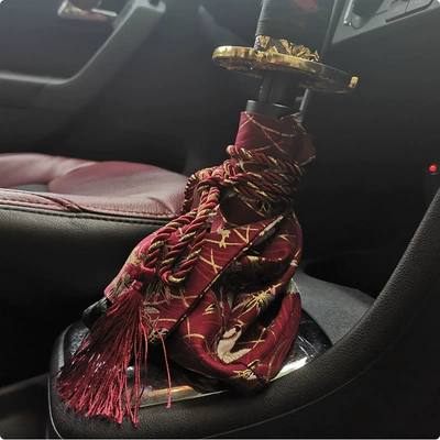 Car decoration and wind gear: Sürətlər qutusu və əl tormozu başlıqları - pure-cotton-bronzing-cloth-upgrade-large-size-22mm-20mm-flying-crane-red