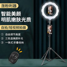 10寸LED花形补光灯直播间摄影打光灯 折叠三脚架支架手机环形灯